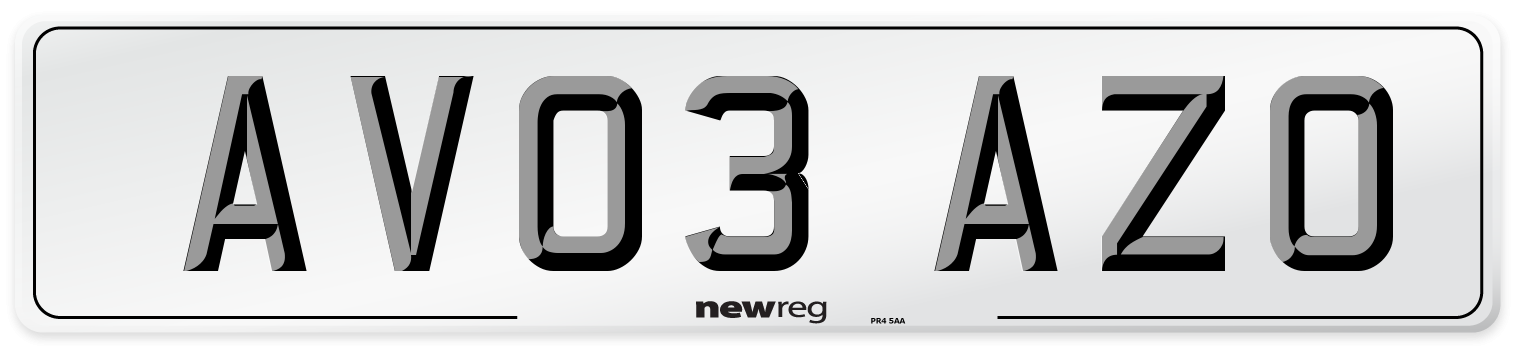 AV03 AZO Number Plate from New Reg